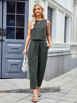 Plaid Sleeveless Top and Pants Set - Trendsi - Flyclothing LLC