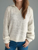 Collared Neck Long Sleeve Sweater - Trendsi - Flyclothing LLC