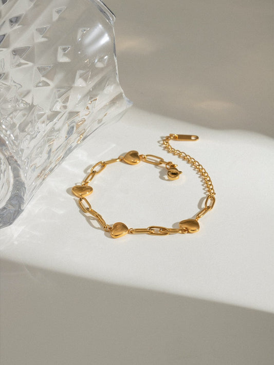 18K Gold-Plated Stainless Steel Heart Bracelet - Trendsi