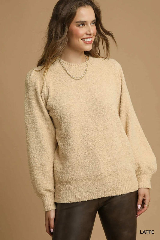 Umgee Textured Long Sleeve Sweater with Ribbed Trim - Trendsi - Flyclothing LLC
