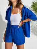 Button Up Half Sleeve Top and Shorts Set - Trendsi - Flyclothing LLC