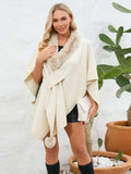 Fuzzy Trim Open Front Poncho - Trendsi - Flyclothing LLC