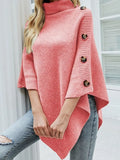 Button-Decor Turtleneck Poncho Pullover - Trendsi - Flyclothing LLC