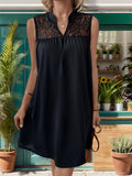 Lace Detail Notched Sleeveless Mini Dress - Trendsi