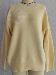 Flower Round Neck Long Sleeve Sweater - Trendsi