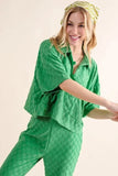And The Why Brushed Texture Checker Board Pattern Casual Top - Trendsi