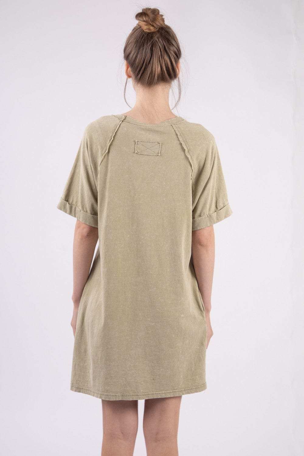 VERY J Washed Round Neck Mini Tee Dress - Trendsi - Flyclothing LLC