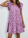Tied Floral Cap Sleeve Mini Dress - Trendsi - Flyclothing LLC