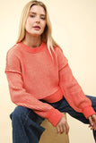 VERY J Exposed Seam Cropped Striped Slit Sweater - Trendsi