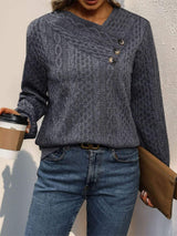 Decorative Button Long Sleeve Sweatshirt - Trendsi - Flyclothing LLC