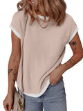 Contrast Trim Round Neck Short Sleeve T-Shirt - Trendsi - Flyclothing LLC