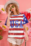 BiBi American Flag Theme USA Lettering Sequin Top - Trendsi - Flyclothing LLC