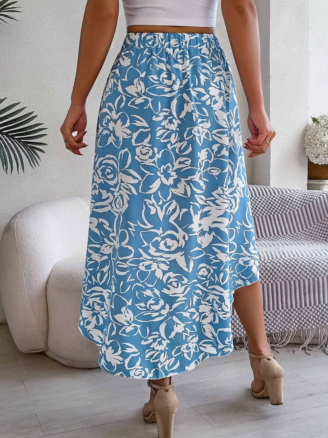 High-Low Printed High Waist Skirt - Trendsi