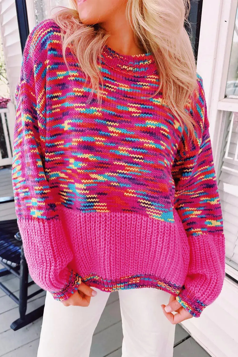 Colorful Knit Crew Neck Sweater - Trendsi - Flyclothing LLC
