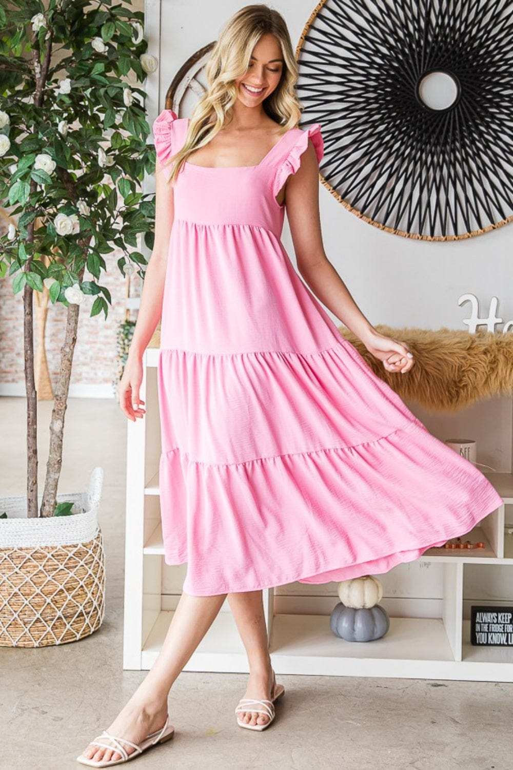 Reborn J Ruffled Sleeveless Tiered Midi Dress - Trendsi - Flyclothing LLC