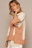 POL Notched Frayed Edge Contrast Top - Trendsi