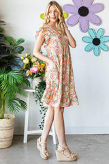 Heimish Full Size Floral Ruffled V-Neck Dress - Trendsi - Flyclothing LLC
