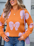 Angel Wings Bow Round Neck Dropped Shoulder Sweater - Trendsi - Flyclothing LLC