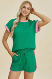Double Take Full Size Texture Contrast T-Shirt and Shorts Set - Trendsi - Flyclothing LLC
