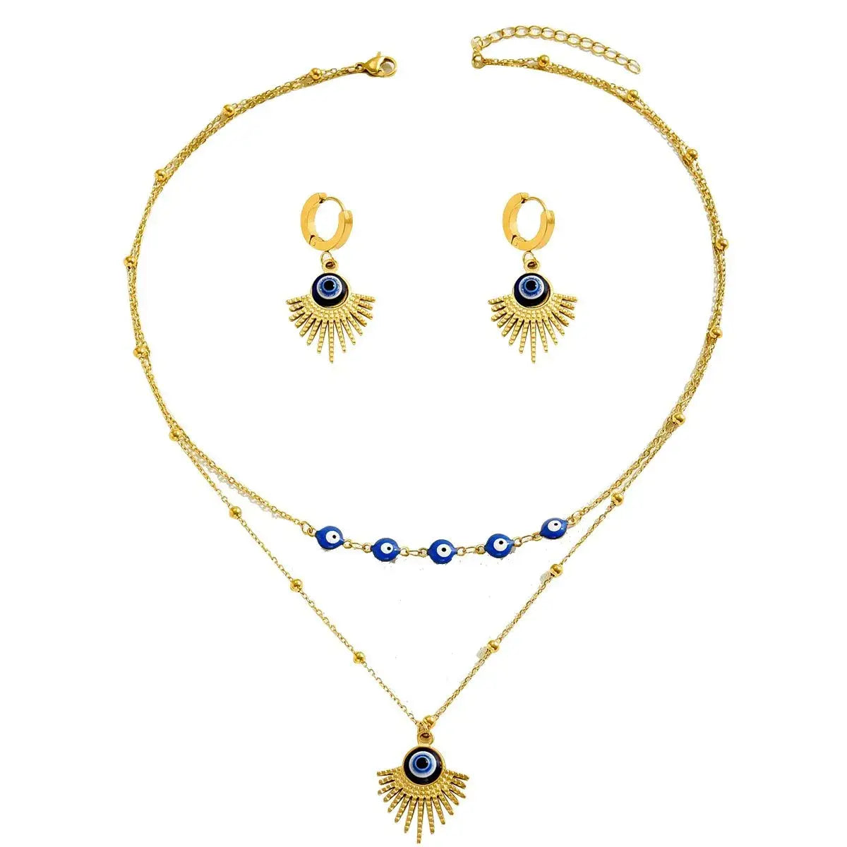 Stainless Steel Resin Necklace and Earrings Jewelry Set - Trendsi - Flyclothing LLC