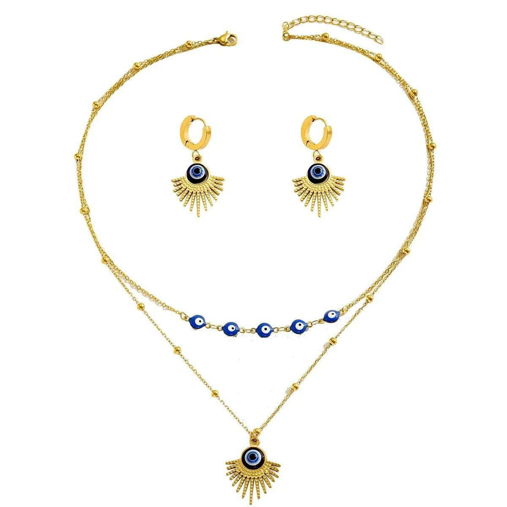 Stainless Steel Resin Necklace and Earrings Jewelry Set - Trendsi - Flyclothing LLC