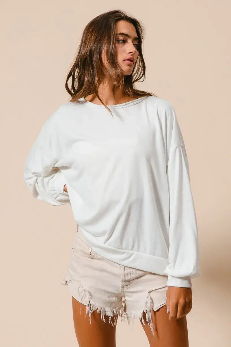 BiBi Loop Terry Pull Over With Cut Edge Band - Trendsi - Flyclothing LLC