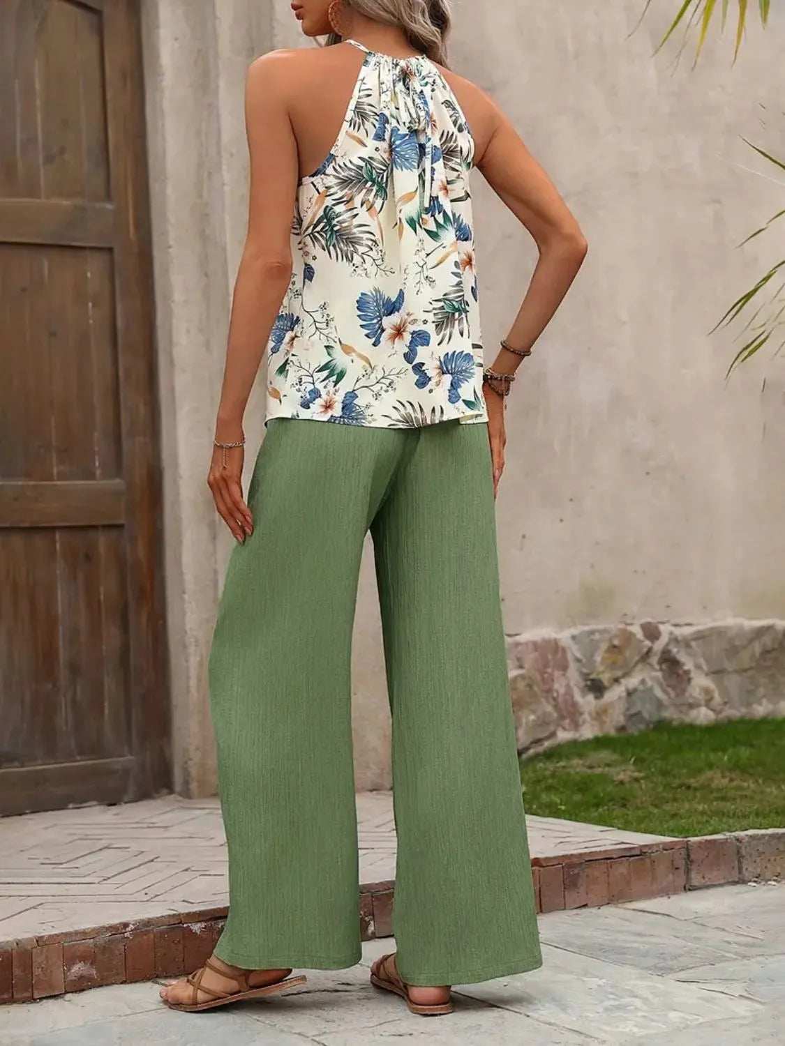 Printed Tank Top and Wide Leg Pants Set - Trendsi - Flyclothing LLC