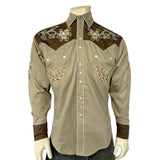 Rockmount Ranch Ware Men's Vintage Tan Floral Butterfly Embroidered Western Shirt - Rockmount Clothing - Flyclothing LLC