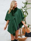 Fuzzy Trim Open Front Poncho - Trendsi - Flyclothing LLC