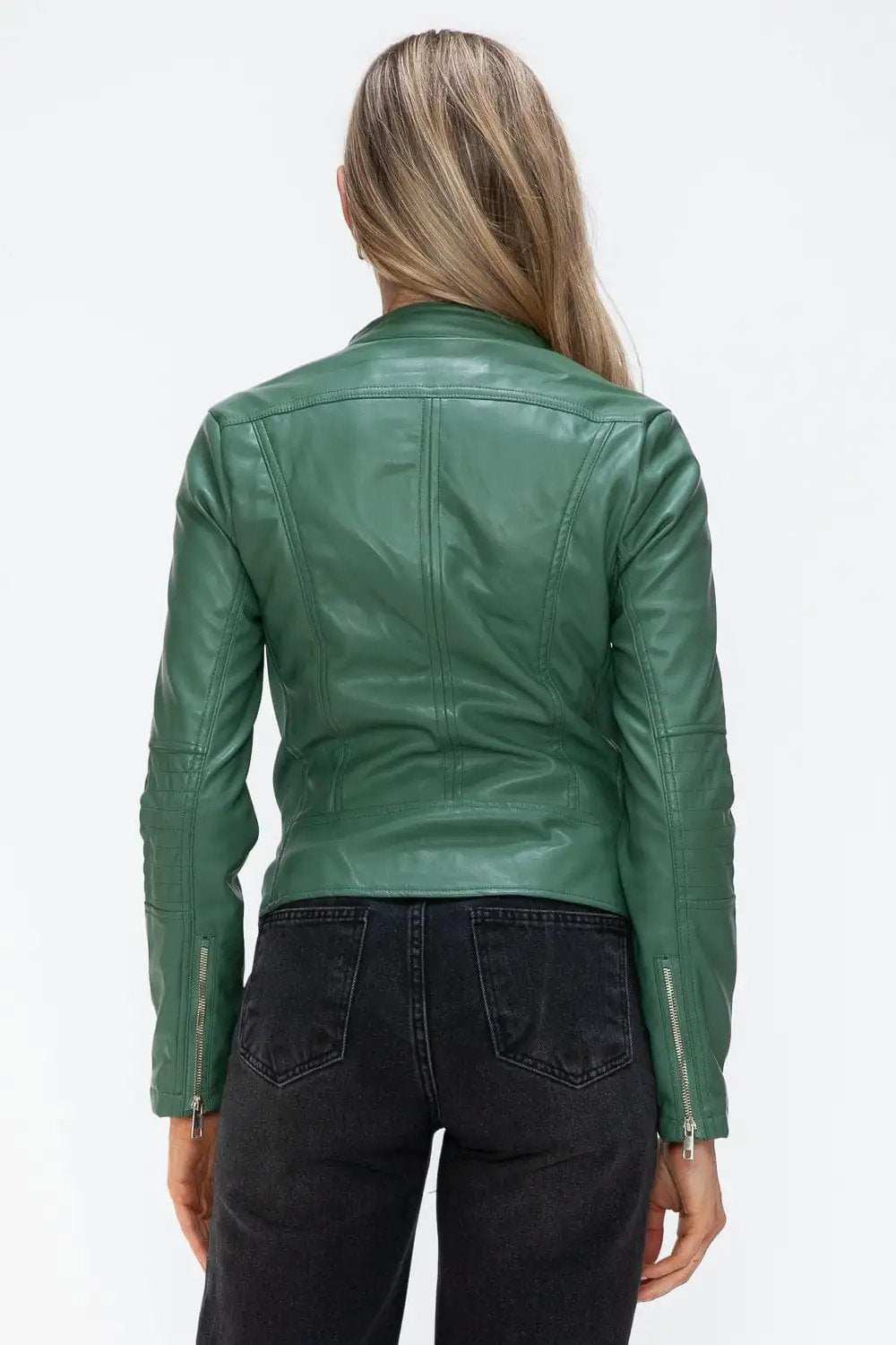 Snobbish Faux Leather Zip Up Drawstring Hooded Jacket - Trendsi - Flyclothing LLC