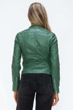 Snobbish Faux Leather Zip Up Drawstring Hooded Jacket - Trendsi - Flyclothing LLC
