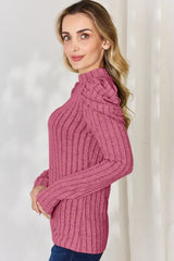 Basic Bae Full Size Ribbed Mock Neck Puff Sleeve T-Shirt - ShopBasicbae - Flyclothing LLC