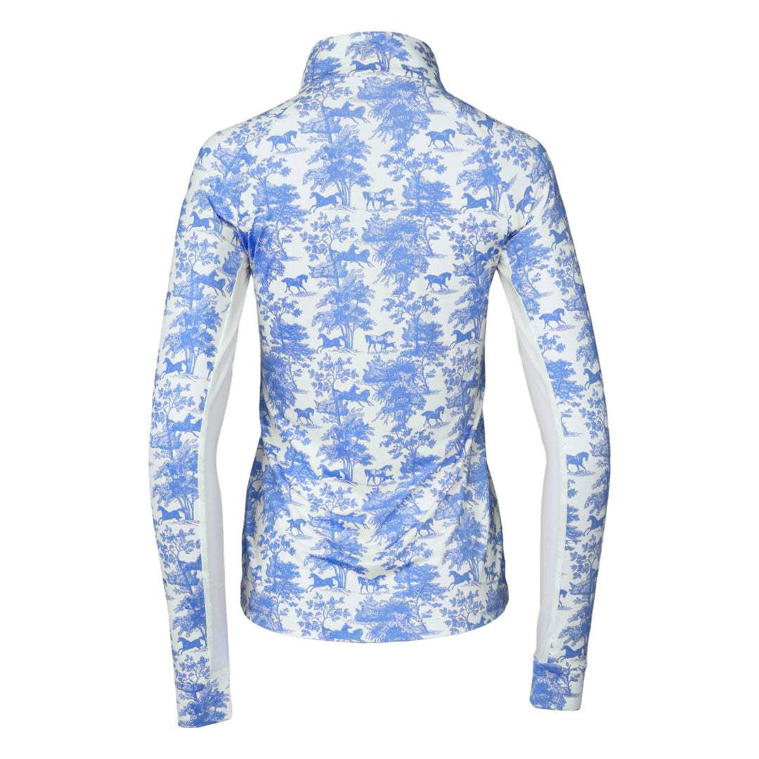 Dapplebay Equestrian Toile 1/4 Zip Light Riding Top - Long Sleeve-Blue/White - Breeches.com - Flyclothing LLC