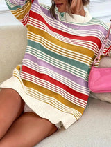 Striped Knit Long Sleeve Sweater - Trendsi - Flyclothing LLC