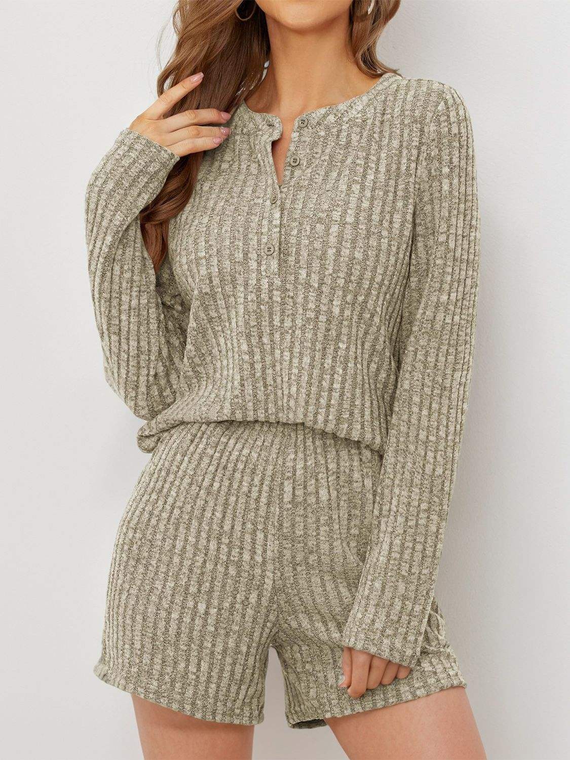 Ribbed Round Neck Top and Shorts Set - Trendsi - Flyclothing LLC