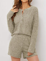 Ribbed Round Neck Top and Shorts Set - Trendsi - Flyclothing LLC