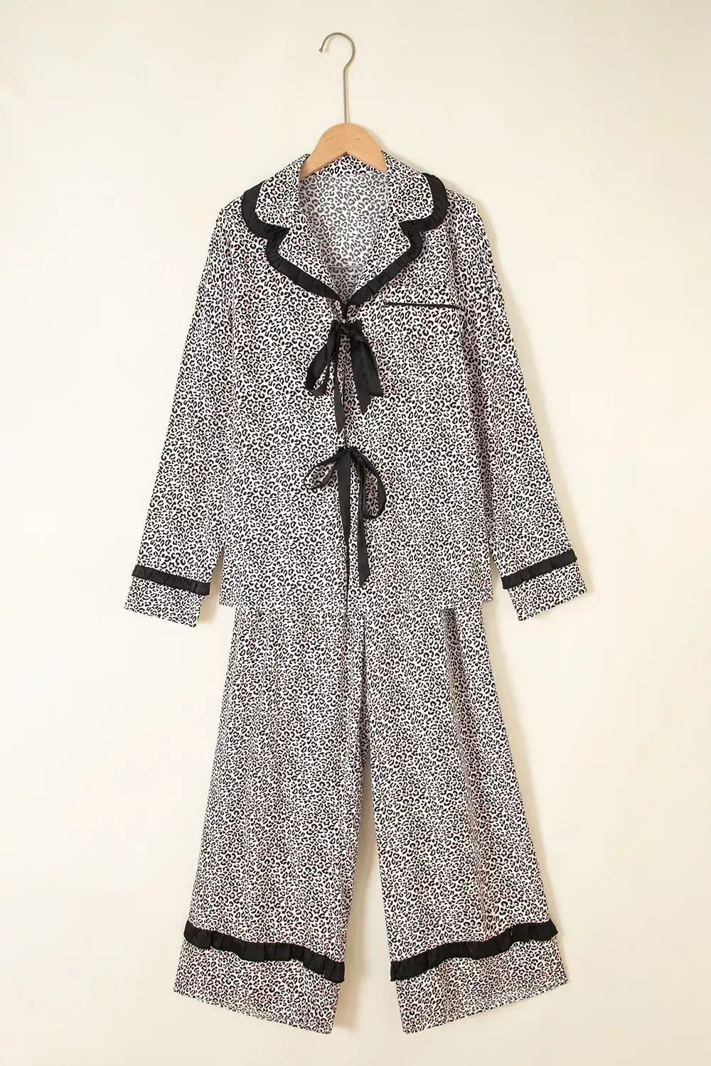 Leopard Print Bow Knot Patchwork Long Sleeve Lounge Set - Trendsi - Flyclothing LLC