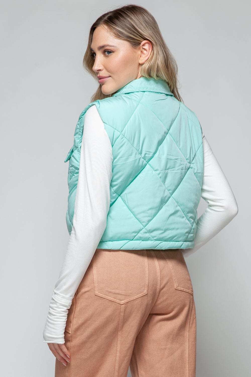 Snobbish Snap Down Quilted Crop Vest - Trendsi - Flyclothing LLC