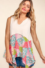 Haptics Full Size Patchwork Shark Bite Color Block Tank - Trendsi
