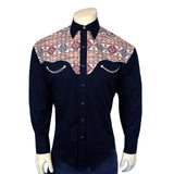 Rockmount Ranch Wear Men's Vintage 2-Tone Black & Native Pattern Embroidered Western Shirt - Rockmount Clothing - Flyclothing LLC
