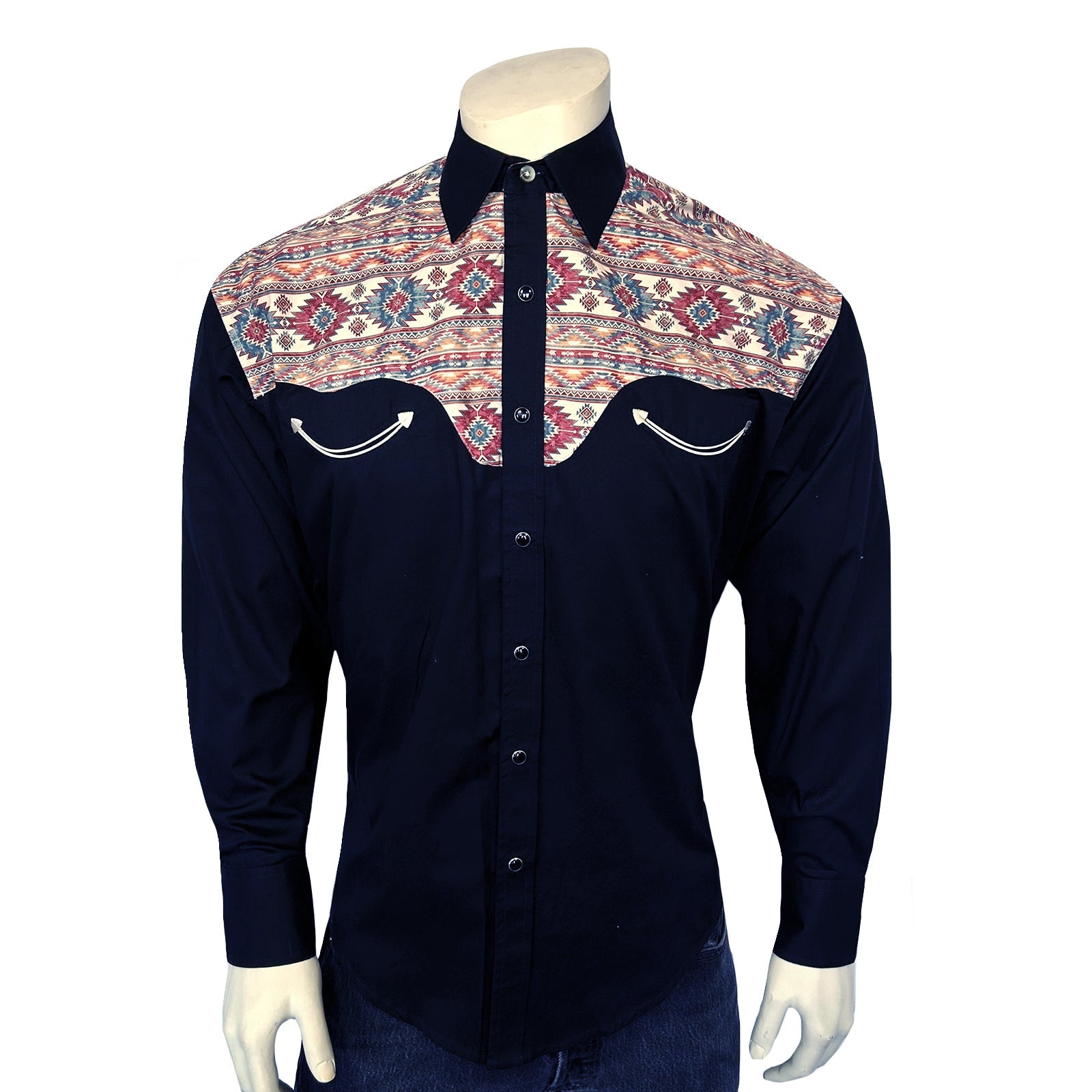 Rockmount Ranch Wear Men's Vintage 2-Tone Black & Native Pattern Embroidered Western Shirt - Rockmount Clothing - Flyclothing LLC