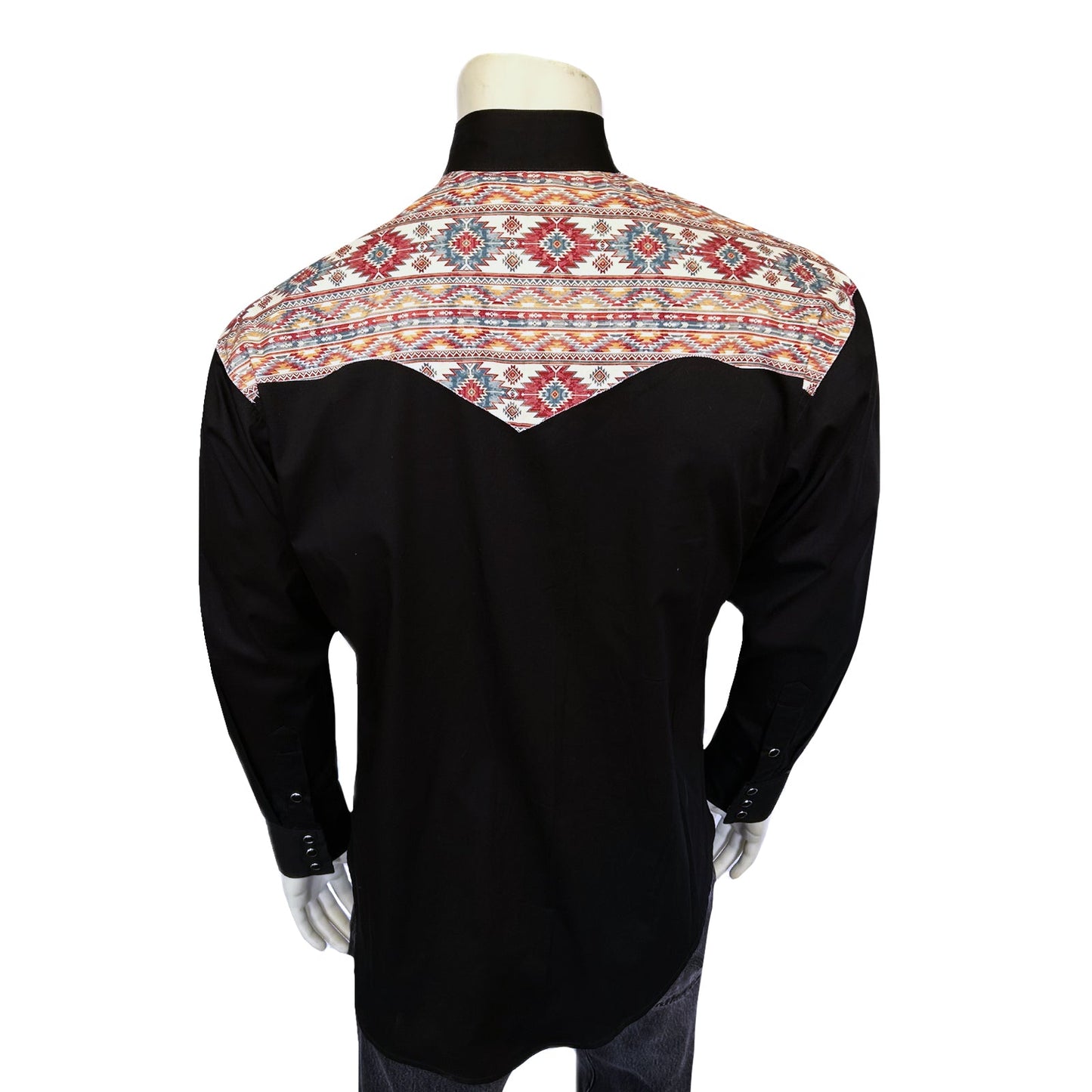 Rockmount Ranch Wear Men's Vintage 2-Tone Black & Native Pattern Embroidered Western Shirt - Rockmount Clothing - Flyclothing LLC
