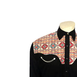 Rockmount Ranch Wear Men's Vintage 2-Tone Black & Native Pattern Embroidered Western Shirt - Rockmount Clothing - Flyclothing LLC