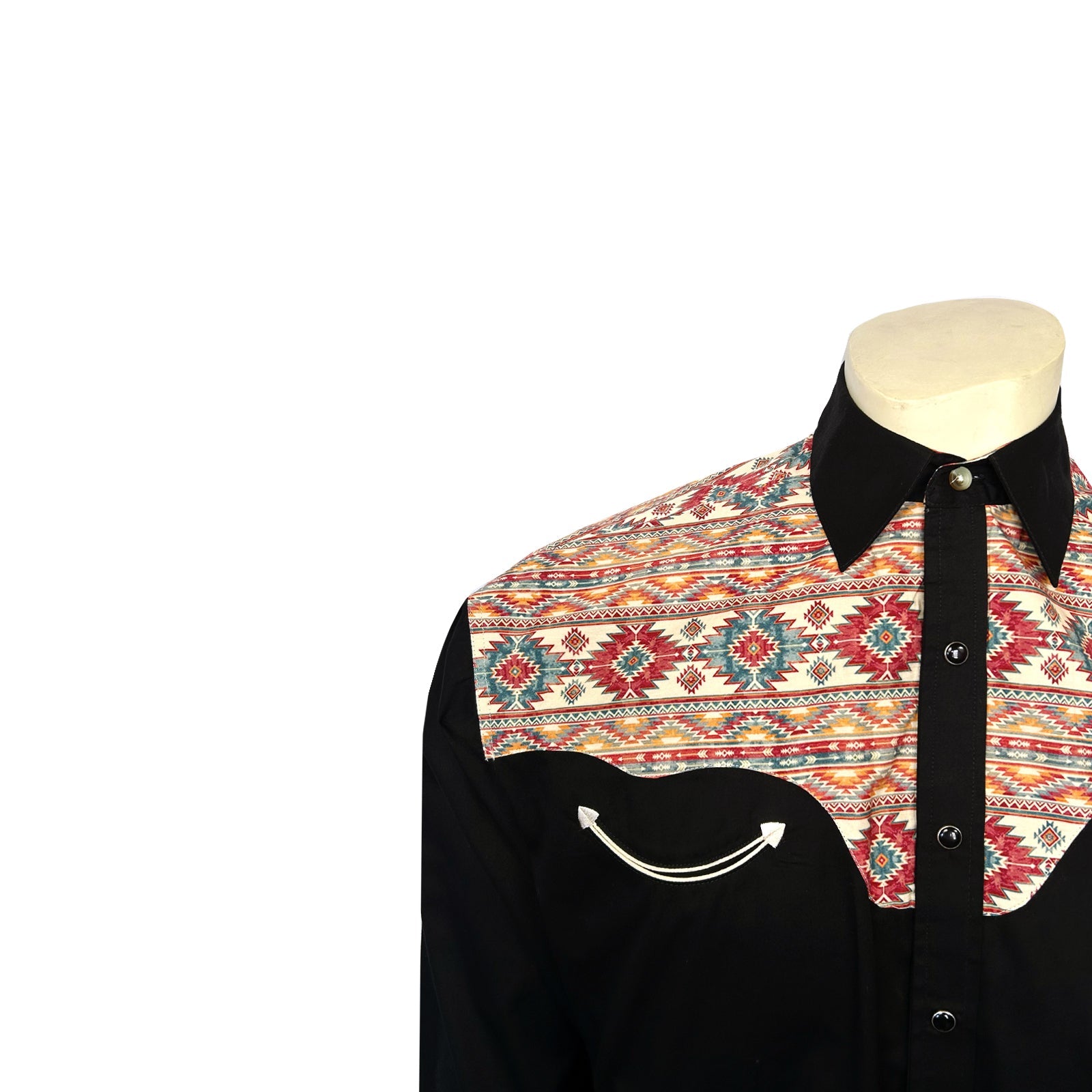 Rockmount Ranch Wear Men's Vintage 2-Tone Black & Native Pattern Embroidered Western Shirt - Rockmount Clothing - Flyclothing LLC