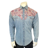 Men's Vintage 2-Tone Denim & Native Pattern Embroidered Western Shirt - Rockmount Ranch Wear - Flyclothing LLC