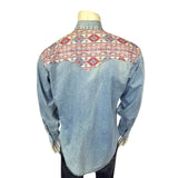 Men's Vintage 2-Tone Denim & Native Pattern Embroidered Western Shirt - Rockmount Ranch Wear - Flyclothing LLC