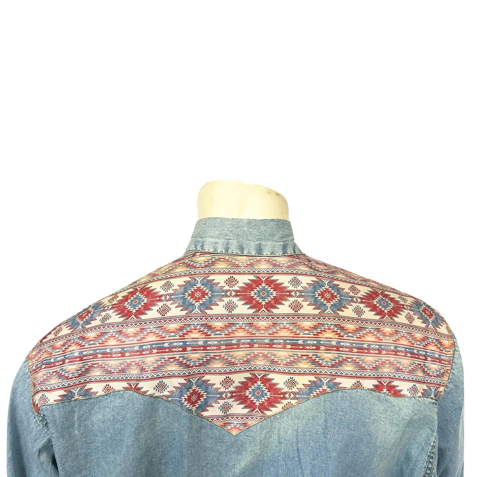 Men's Vintage 2-Tone Denim & Native Pattern Embroidered Western Shirt - Rockmount Ranch Wear - Flyclothing LLC