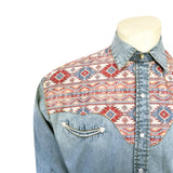 Men's Vintage 2-Tone Denim & Native Pattern Embroidered Western Shirt - Rockmount Ranch Wear - Flyclothing LLC