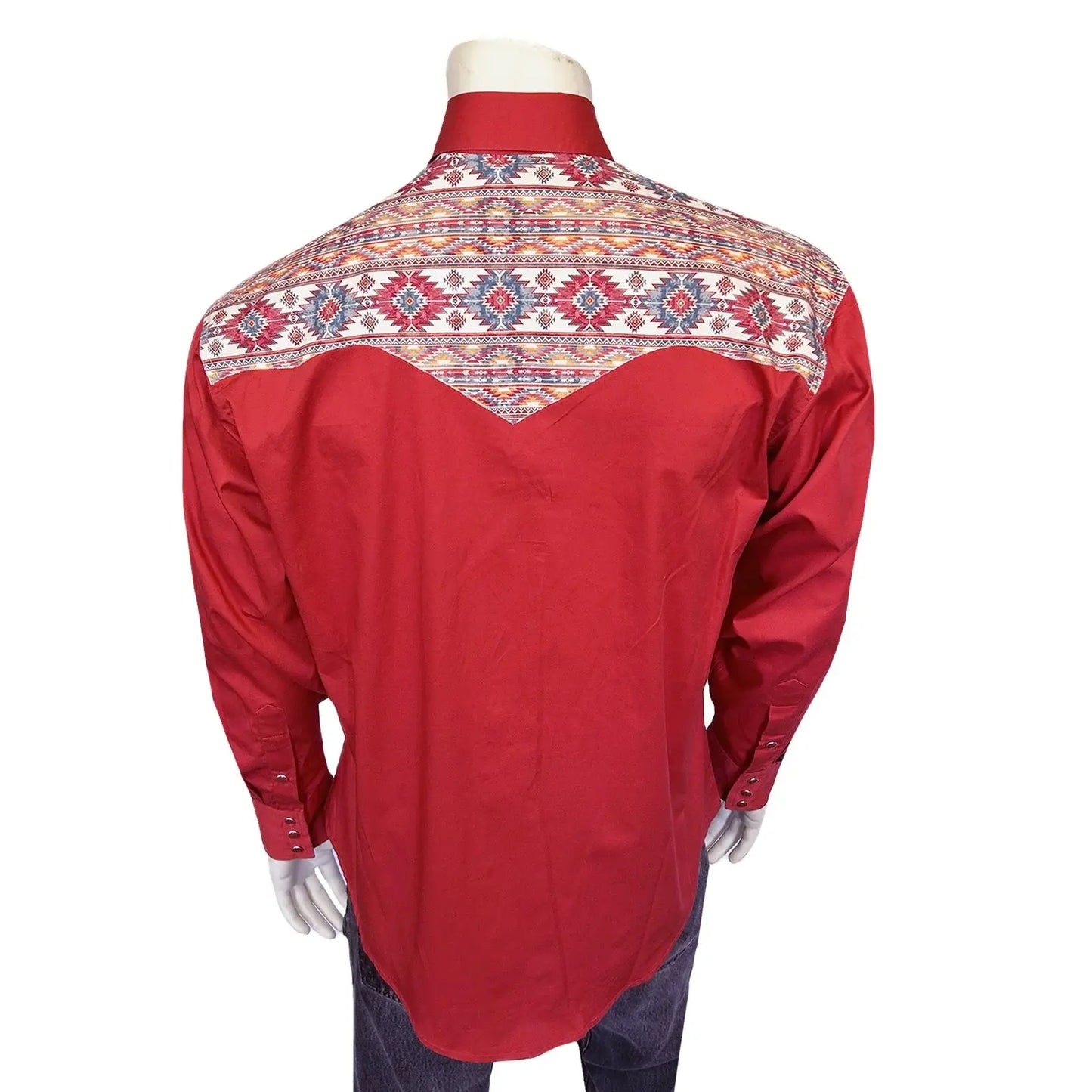 Men's Vintage 2-Tone Red & Native Pattern Embroidered Western Shirt - Rockmount Ranch Wear - Flyclothing LLC