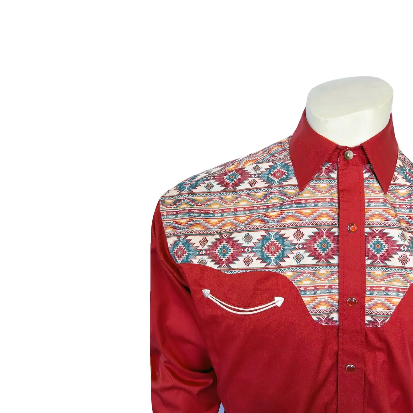 Men's Vintage 2-Tone Red & Native Pattern Embroidered Western Shirt - Rockmount Ranch Wear - Flyclothing LLC